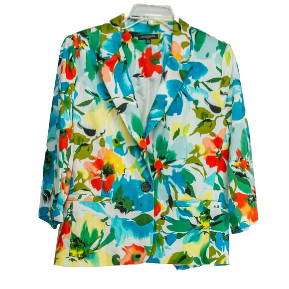 Women's Medium Petite NOTATIONS Hawaiian Print Lightweight Lined Blazer - Picture 1 of 4